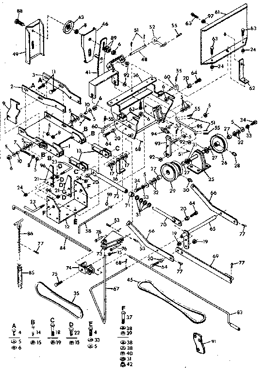 Main Frame Diagram and Parts List for 842240712  Craftsman Snow Blower