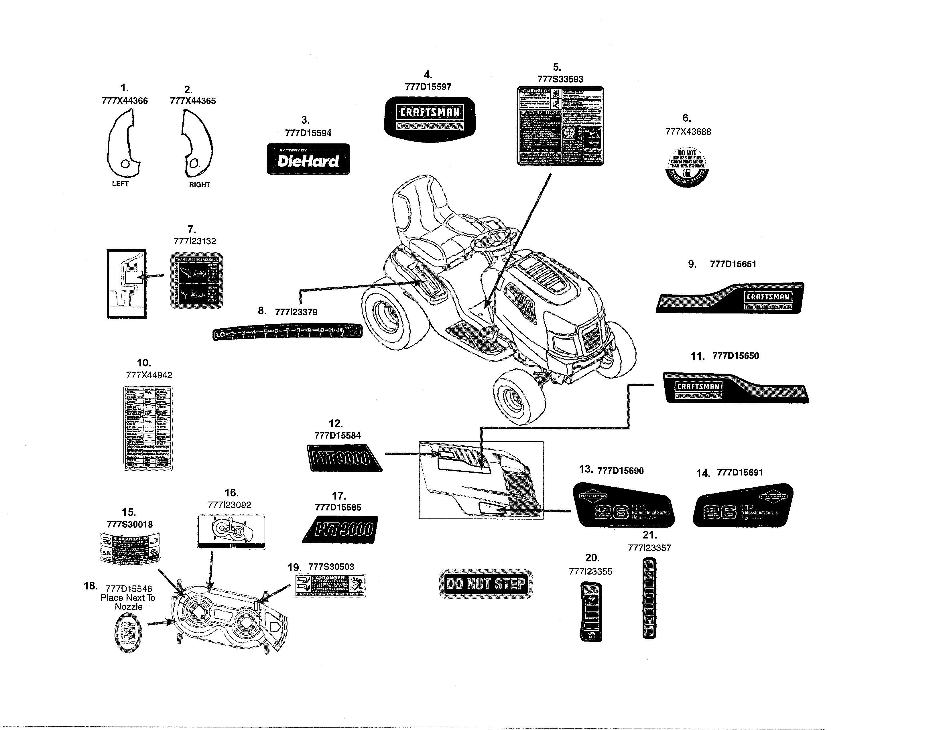 Decals Diagram and Parts List for 247288880  Craftsman Lawn Tractor