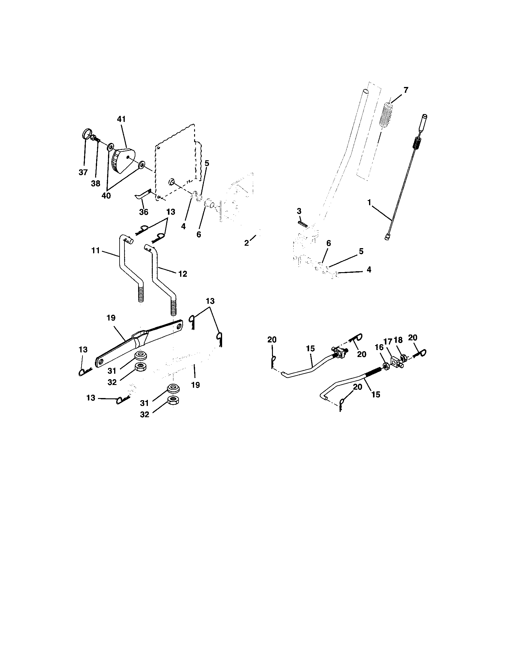 Lift Assembly Diagram and Parts List for 917273634  Craftsman Lawn Tractor