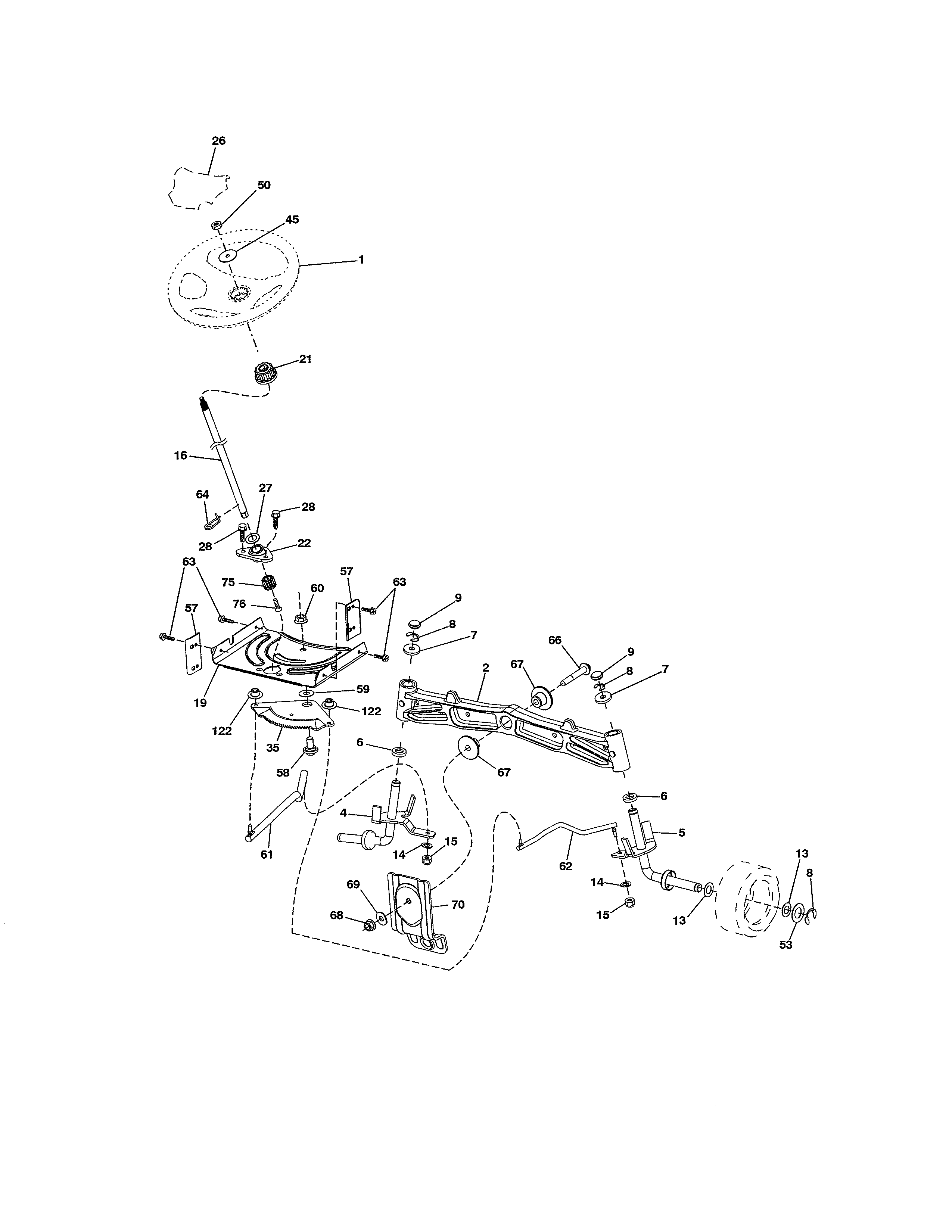 Steering Assembly Diagram and Parts List for 917991390  Craftsman Lawn Tractor
