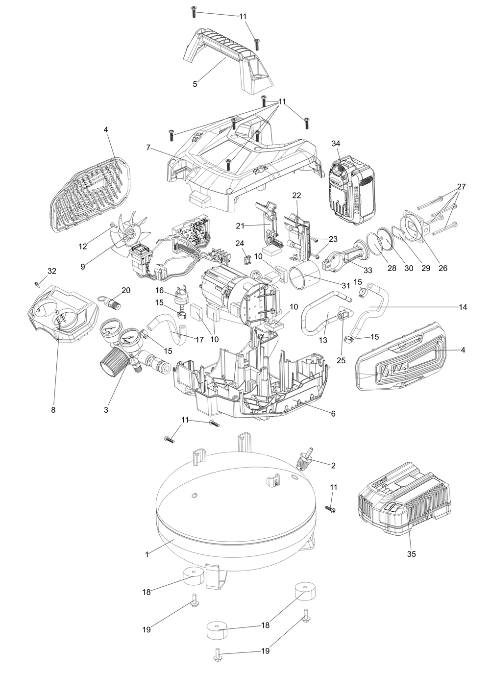 Diagram Diagram and Parts List for CMCC2520M1 Type 1 Craftsman Compressor