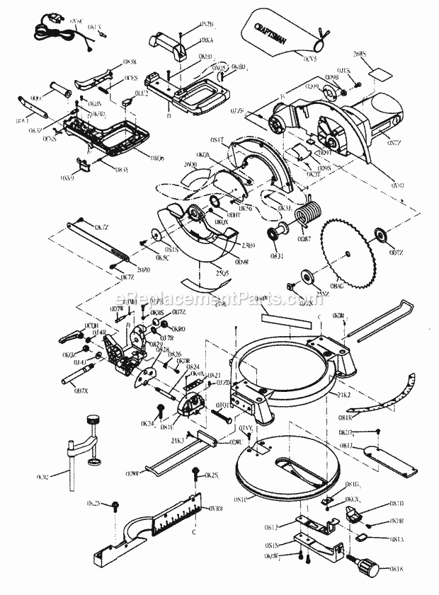 Saw Assy Diagram and Parts List for 137212140  Craftsman Miter Saw