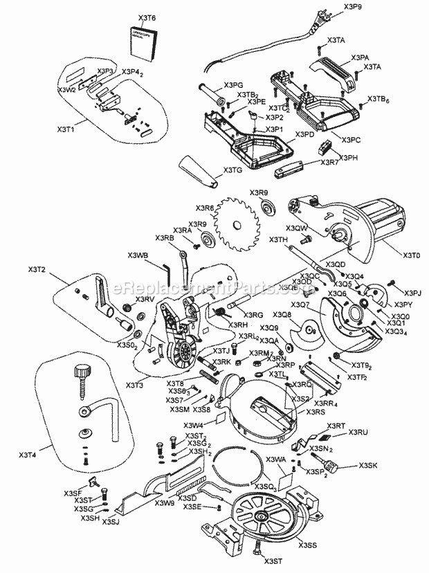 Base Assy Diagram and Parts List for 137212360  Craftsman Miter Saw