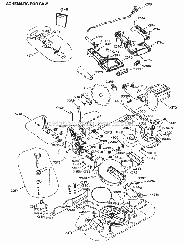 Base Assy Diagram and Parts List for 137212410  Craftsman Miter Saw