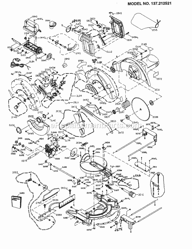 Saw Assy Diagram and Parts List for 137212521  Craftsman Miter Saw