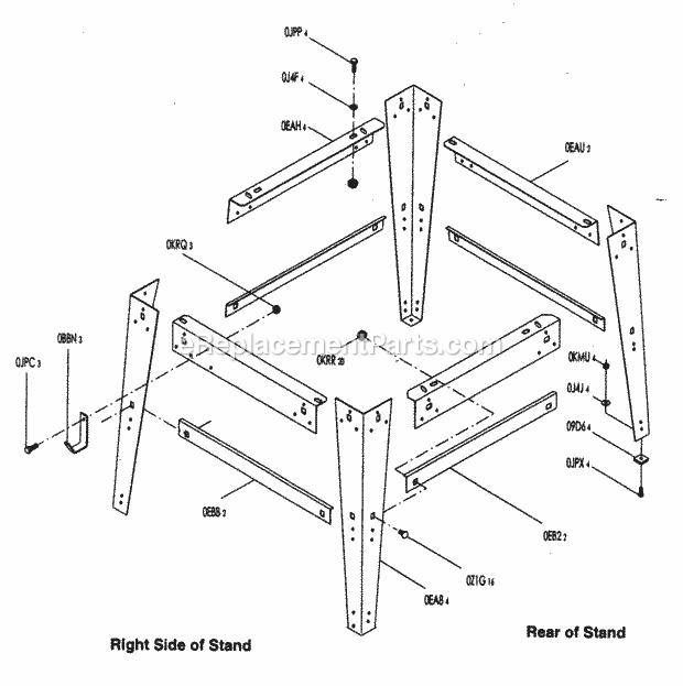 Stand Assy Diagram and Parts List for 137218041  Craftsman Table Saw
