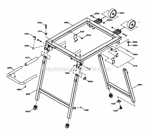 Stand Diagram and Parts List for 137218300  Craftsman Table Saw