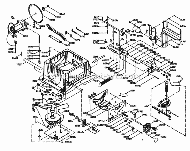 Base Assy Diagram and Parts List for 137218301  Craftsman Table Saw