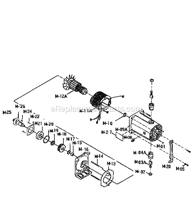 Motor Assembly Diagram and Parts List for 137221940  Craftsman Table Saw
