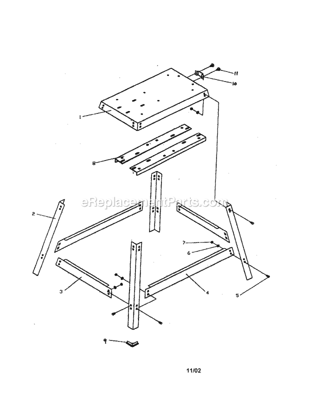 Band Saw Leg Stand Diagram and Parts List for 137224140  Craftsman Band Saw