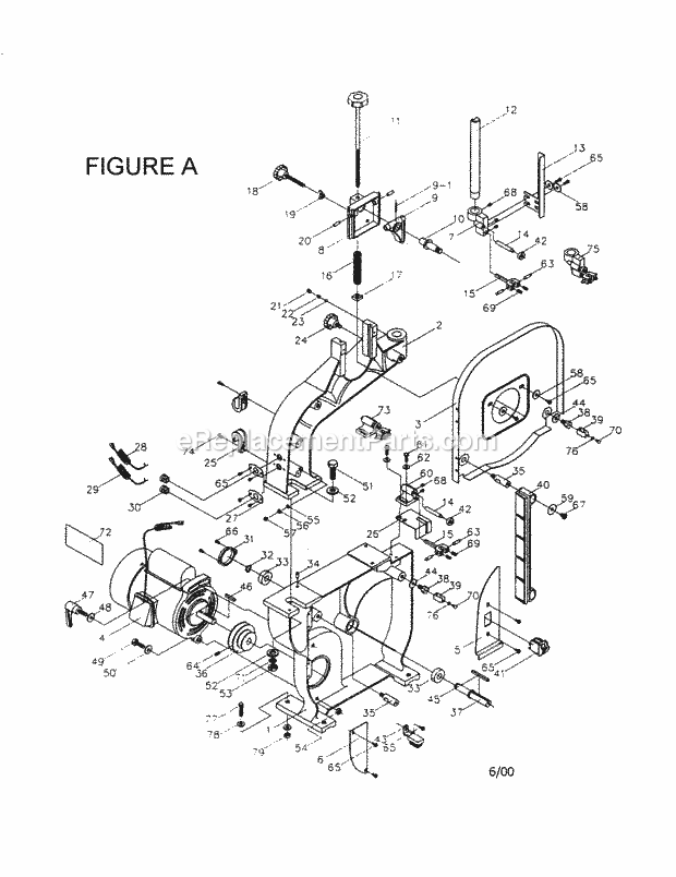 Motor/Base/Cover Diagram and Parts List for 137224320  Craftsman Band Saw