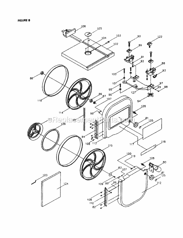 Wheels And Table Diagram and Parts List for 137224320  Craftsman Band Saw