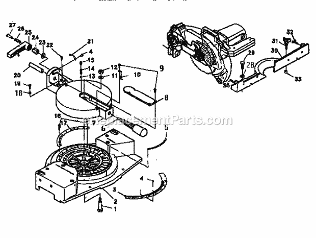 Base And Table Assembly Diagram and Parts List for 137234960  Craftsman Miter Saw