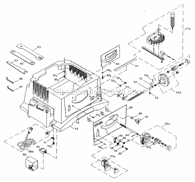Base Diagram and Parts List for 137248480  Craftsman Table Saw