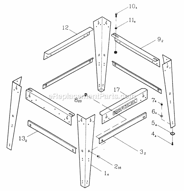 Stand Diagram and Parts List for 137248480  Craftsman Table Saw