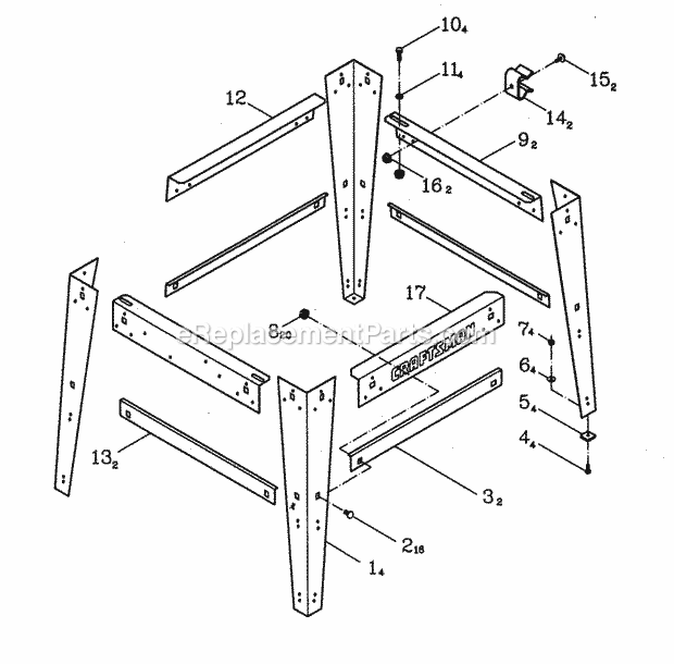 Stand Diagram and Parts List for 137248880  Craftsman Table Saw