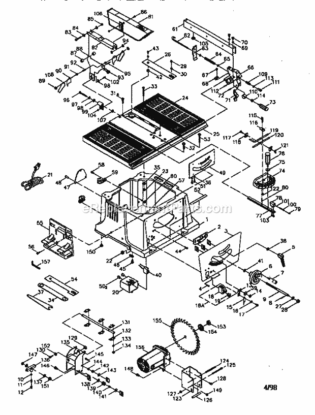 Unit Parts Diagram and Parts List for 137271060  Craftsman Table Saw