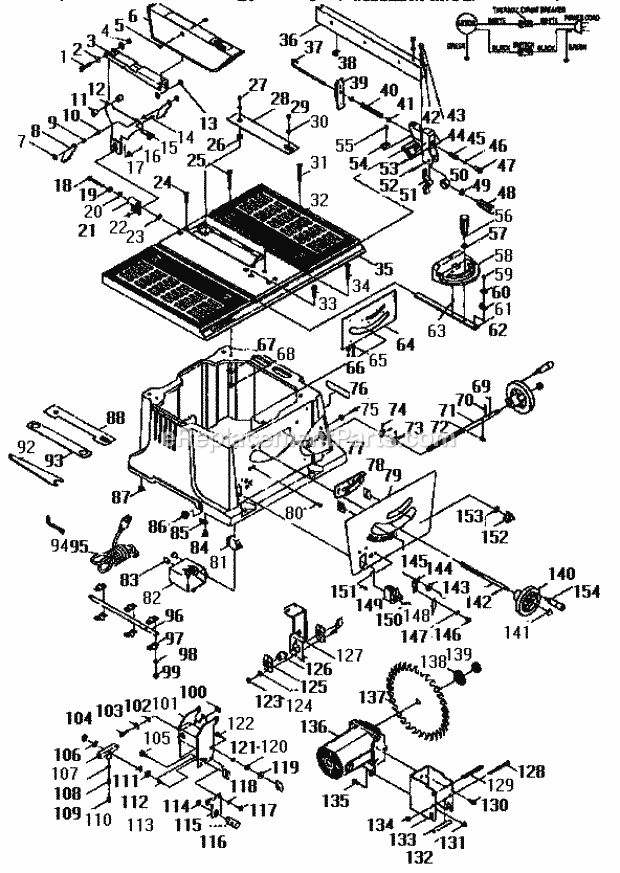 Unit Parts Diagram and Parts List for 137271070  Craftsman Table Saw