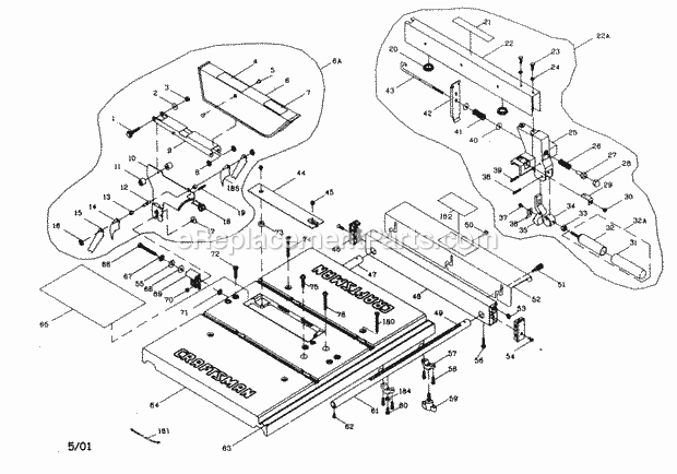 Cabinet Parts Diagram and Parts List for 137271180  Craftsman Table Saw