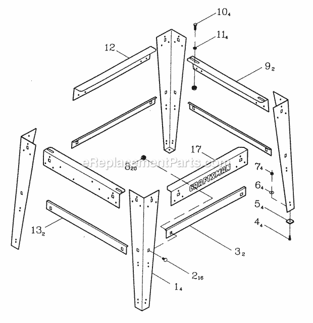 Page D Diagram and Parts List for 137271180  Craftsman Table Saw