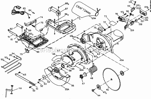 Arm Assy Diagram and Parts List for 137285210  Craftsman Miter Saw