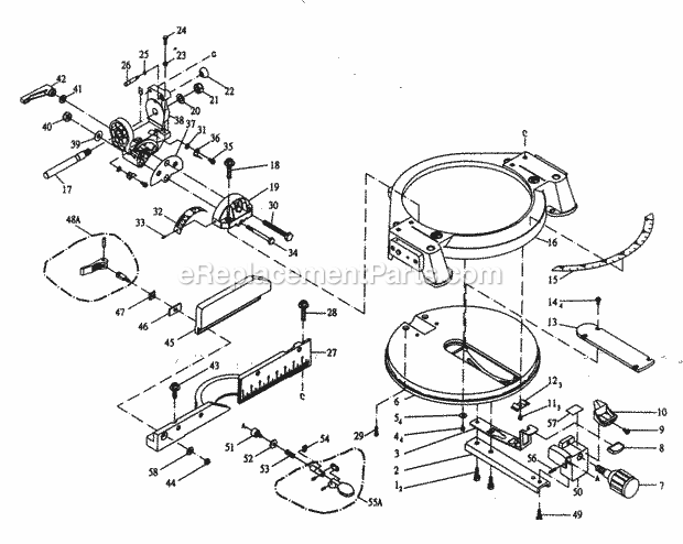 Base Assy Diagram and Parts List for 137285220  Craftsman Miter Saw