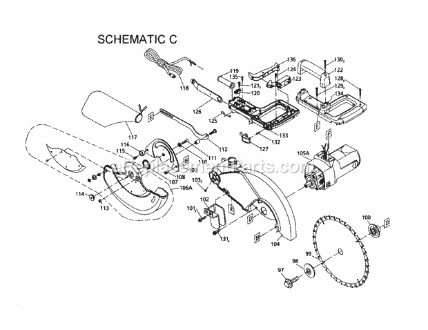 Motor And Blade Guard Diagram and Parts List for 137285540  Craftsman Miter Saw