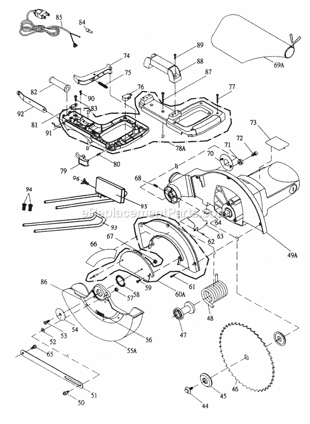 Page B Diagram and Parts List for 137285680  Craftsman Miter Saw