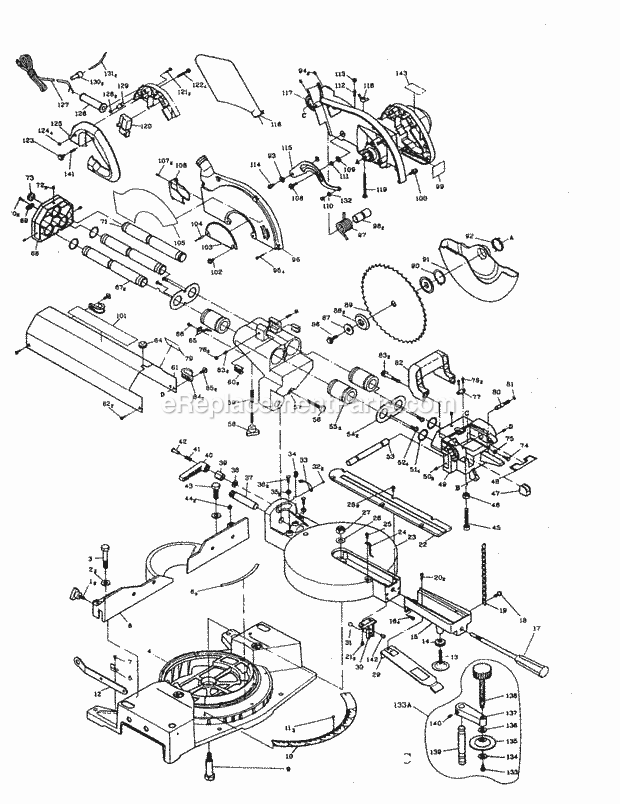 Unit Parts Diagram and Parts List for 137285940  Craftsman Miter Saw