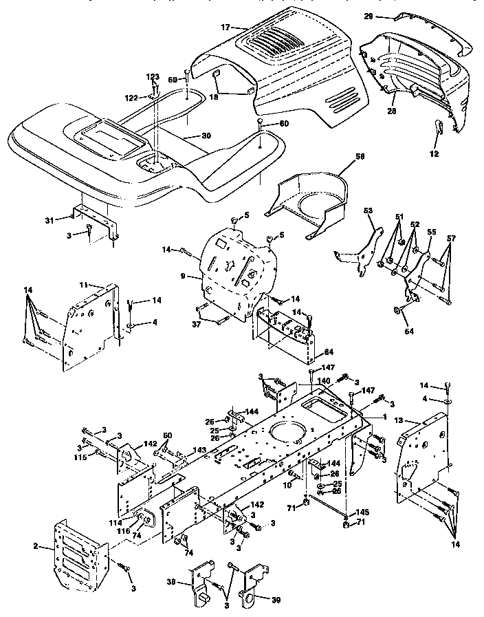 Chassis And Enclosures Diagram and Parts List for 917259540  Craftsman Lawn Tractor