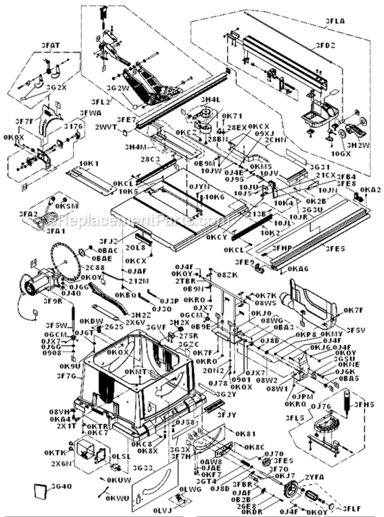 Page B Diagram and Parts List for 137415020  Craftsman Table Saw