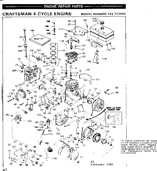 Replacement Parts Diagram and Parts List for 143717092  Craftsman Engine