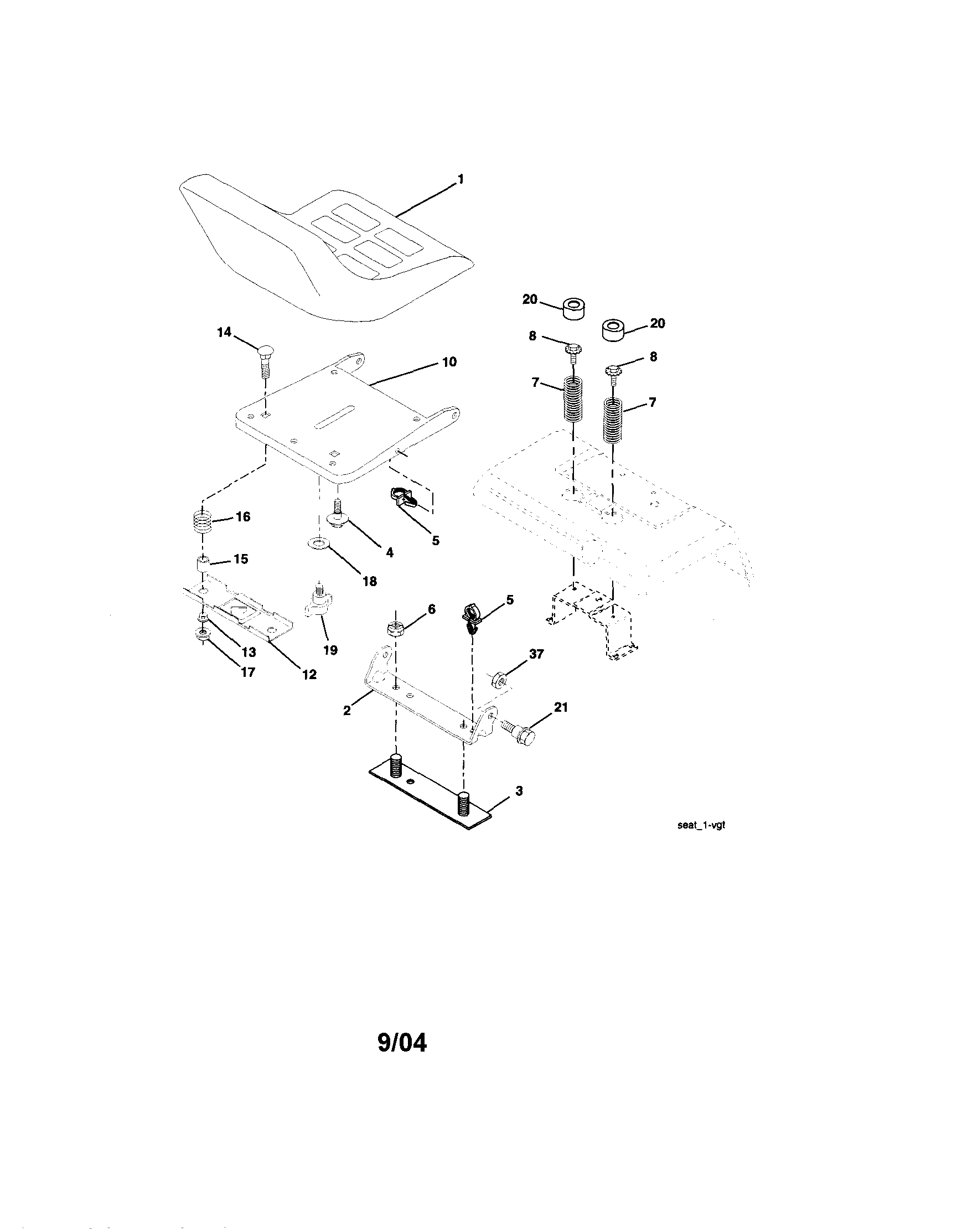 Seat Assembly Diagram and Parts List for 917276210  Craftsman Lawn Tractor