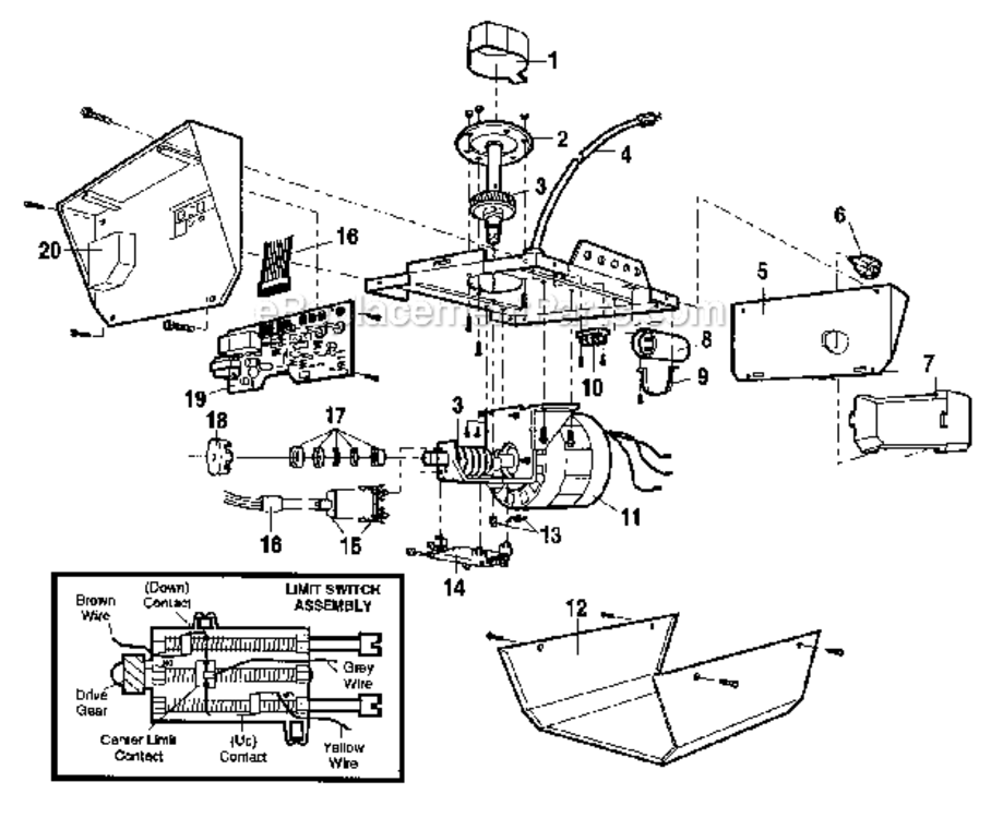 Opener_Assembly Diagram and Parts List for 13953650SRT  Craftsman Garage Door Opener
