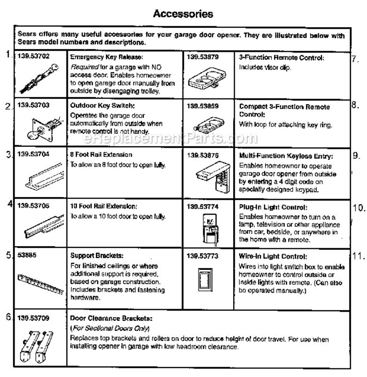 Opener_Accessories Diagram and Parts List for 13953650SRT  Craftsman Garage Door Opener