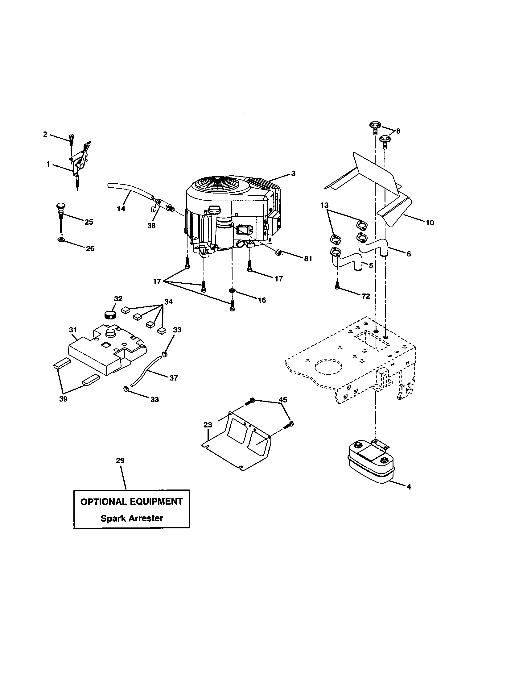 Engine Diagram and Parts List for 917277220  Craftsman Lawn Tractor