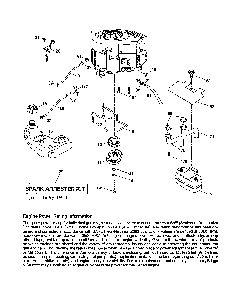 Engine Diagram and Parts List for 960420221  Craftsman Lawn Tractor