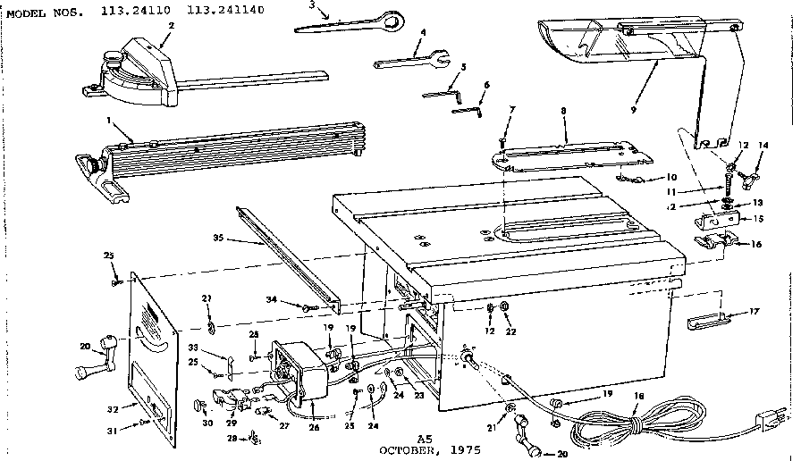 Unit Diagram and Parts List for 113241140  Craftsman Power Motor