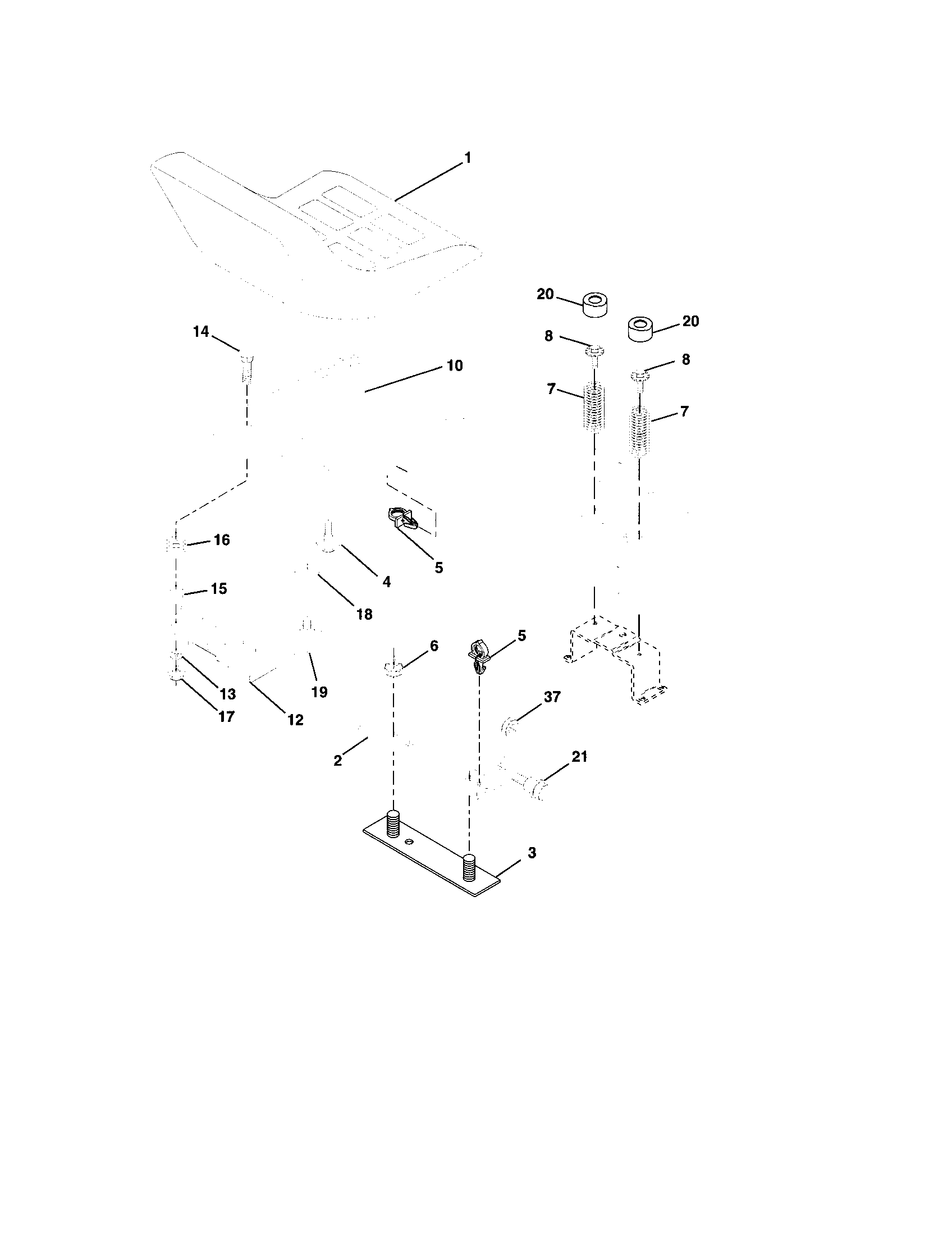Seat Assembly Diagram and Parts List for 917276070  Craftsman Lawn Tractor