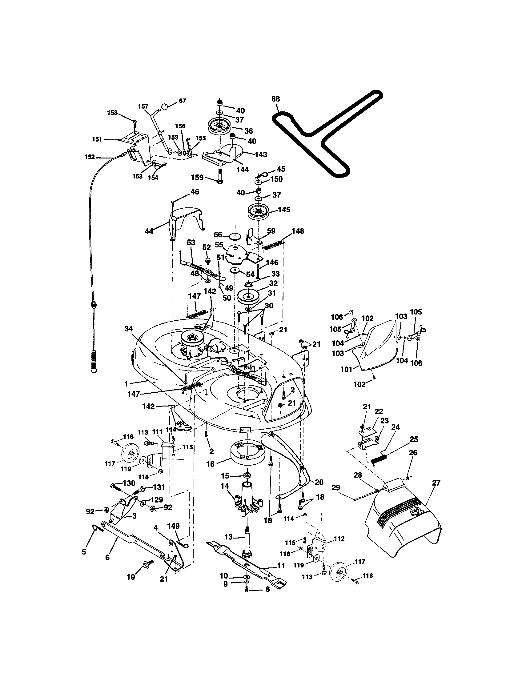Mower Deck Diagram and Parts List for 917271814  Craftsman Lawn Tractor