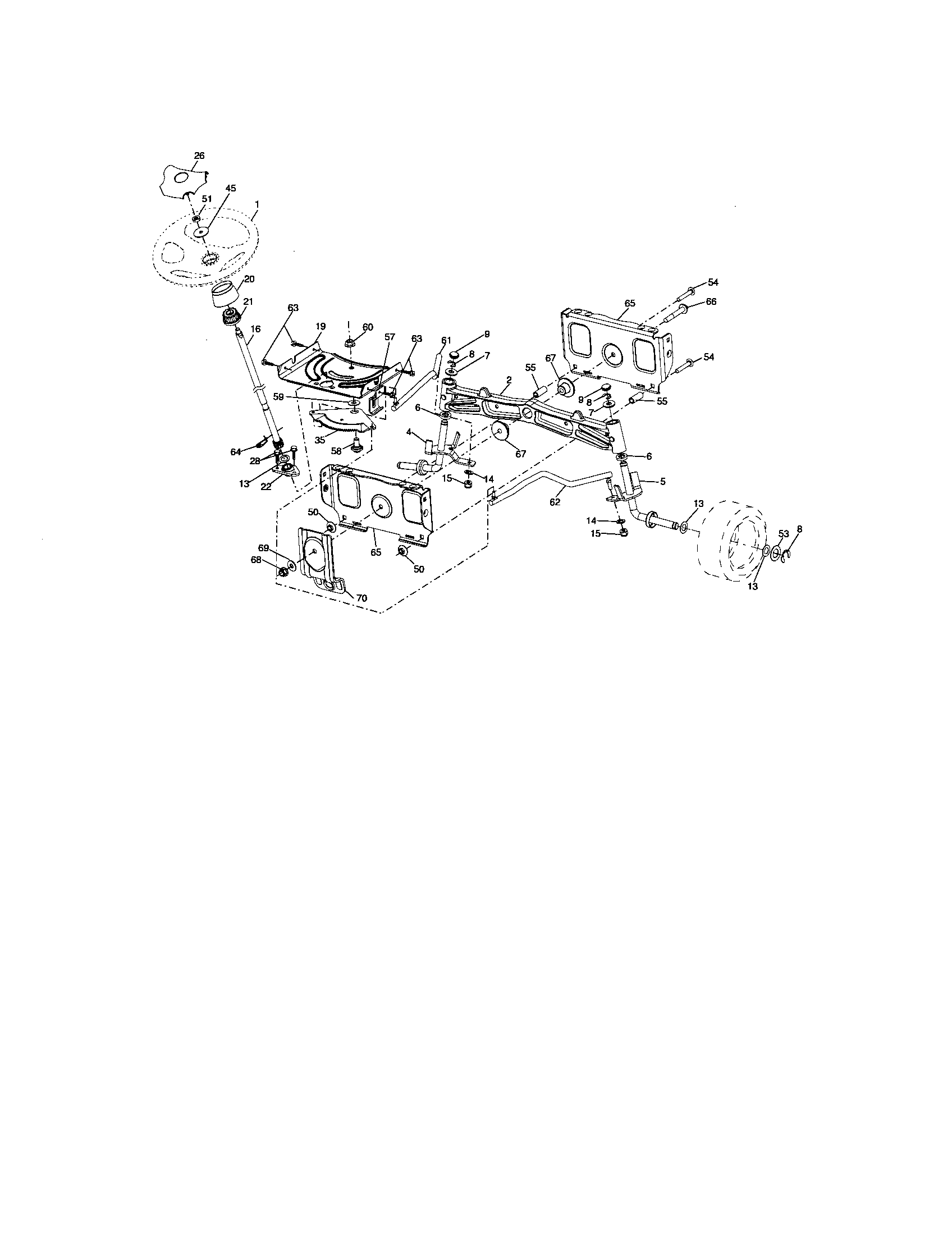 Steering Assembly Diagram and Parts List for 917276883  Craftsman Lawn Tractor