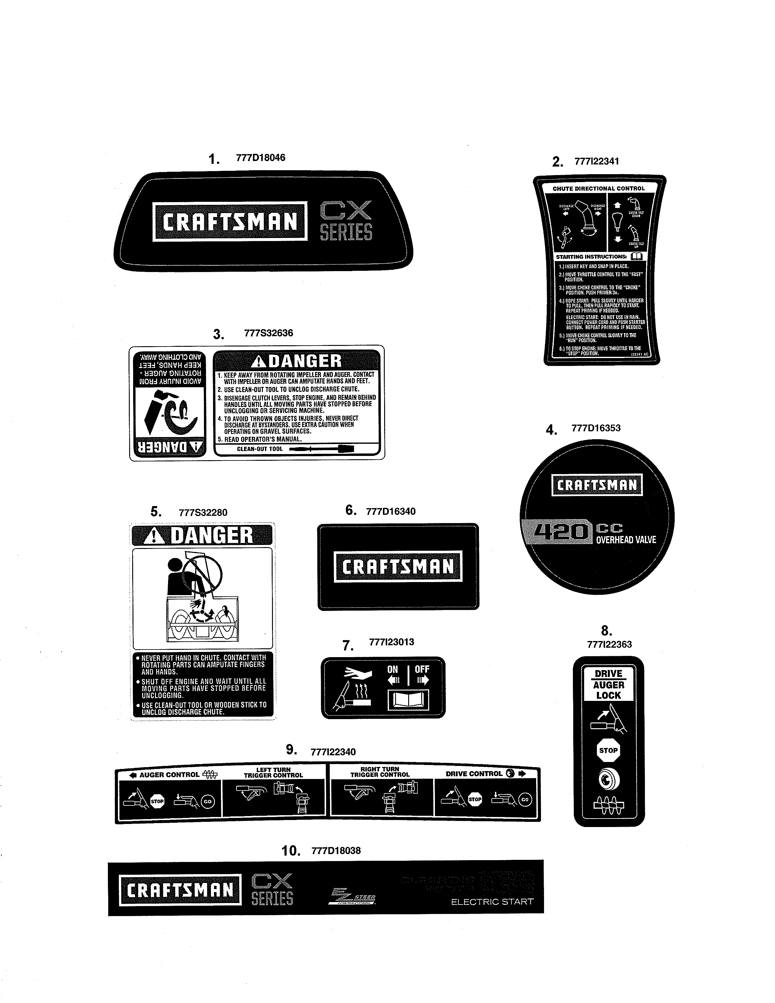 Decals Diagram and Parts List for 247883981  Craftsman Snow Blower