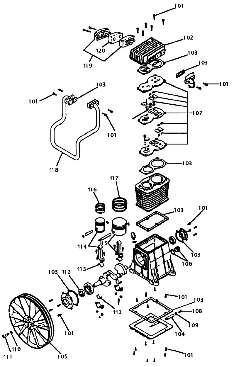 PUMP Diagram and Parts List for 919-17745 Type 2 Craftsman Compressor