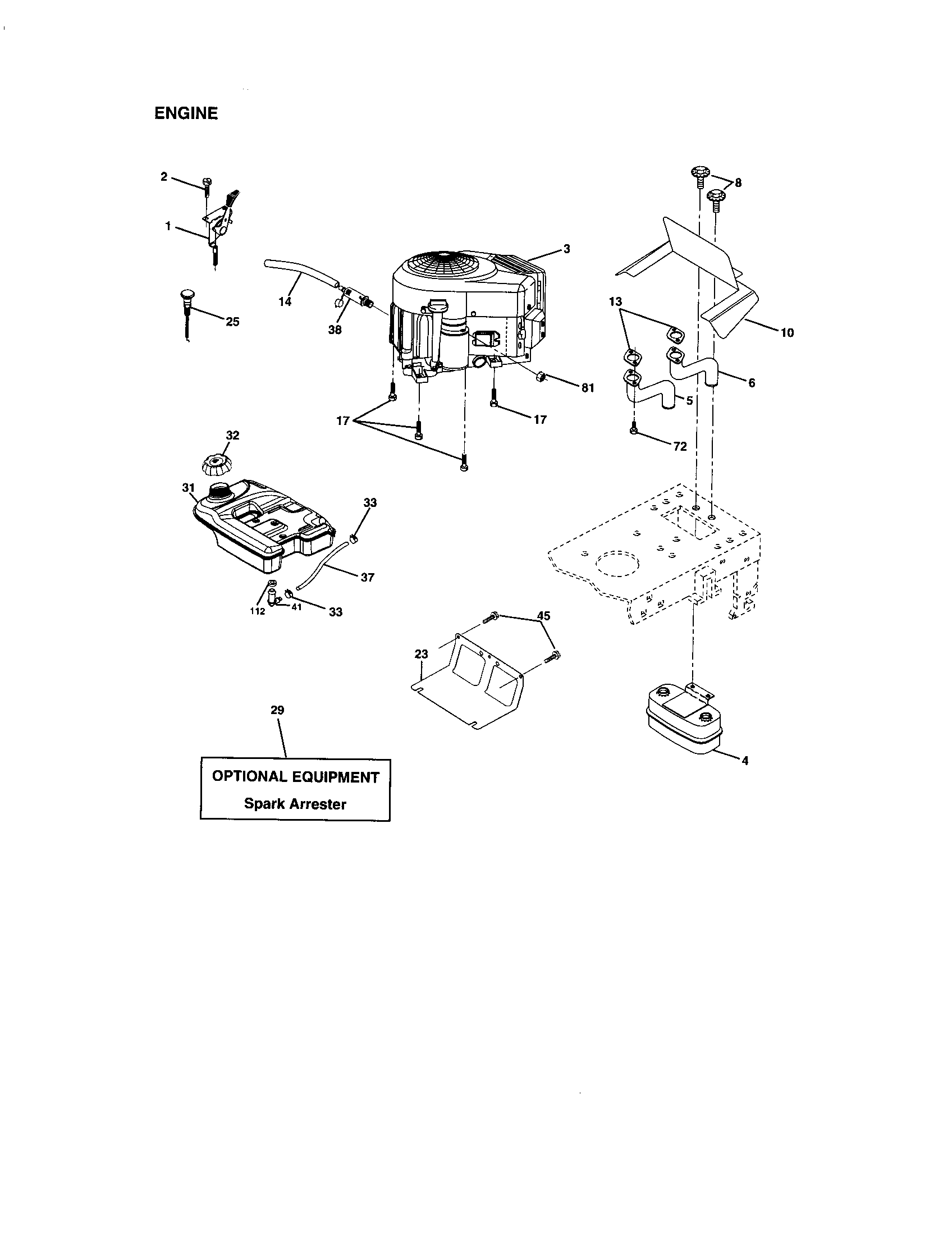 Engine Diagram and Parts List for 917273611  Craftsman Lawn Tractor