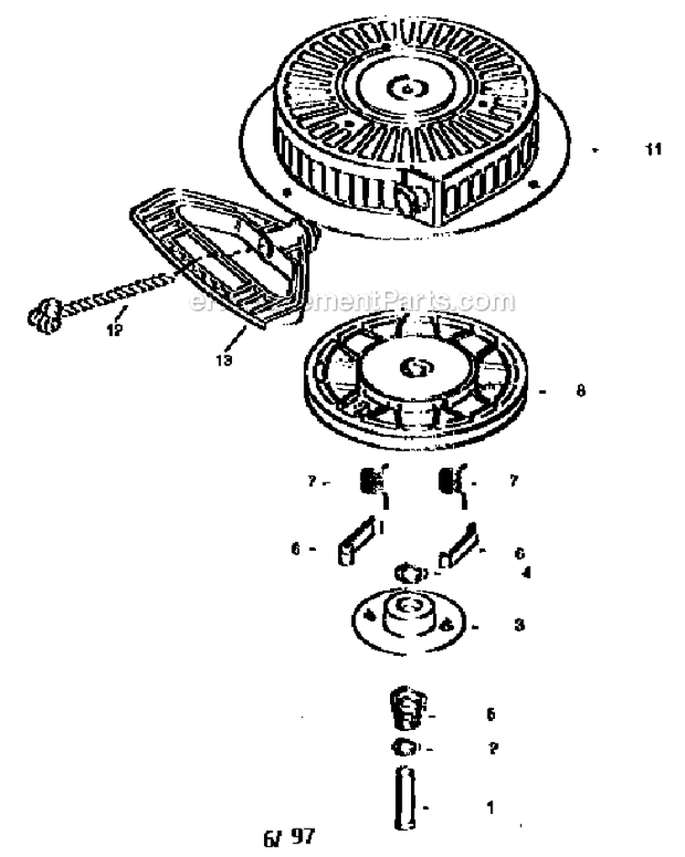 Rewind_Starter_590733 Diagram and Parts List for 143971001  Craftsman Lawn Mower