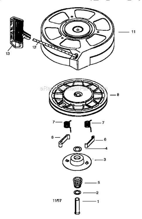 Rewind_Starter Diagram and Parts List for 143976250  Craftsman Engine