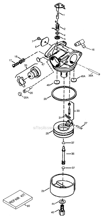 Carburetor Diagram and Parts List for 143996702  Craftsman Engine