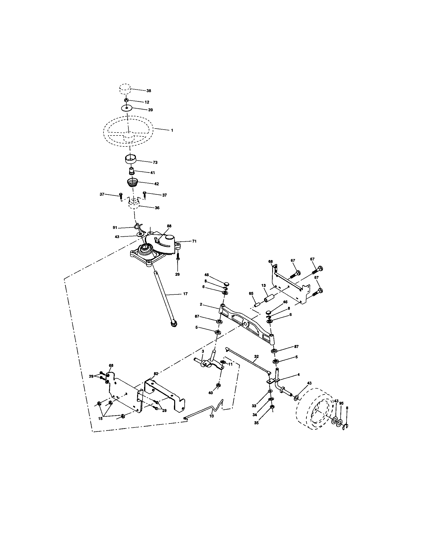 Steering Assembly Diagram and Parts List for 9172736403  Craftsman Lawn Tractor