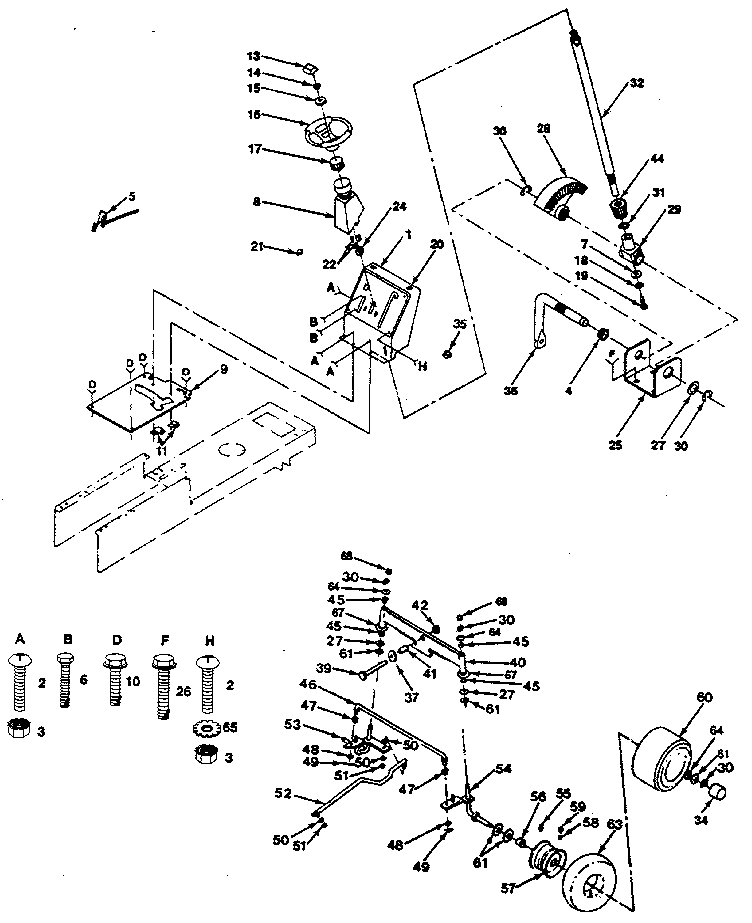 Steering And Front Axle Diagram and Parts List for 917257470  Craftsman Lawn Tractor