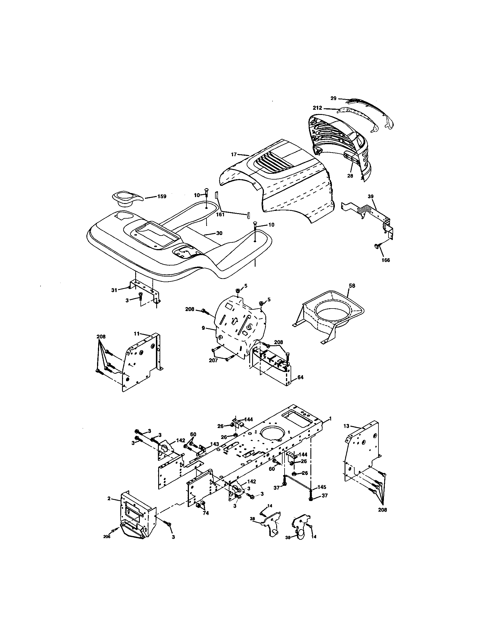 Chassis And Enclosures Diagram and Parts List for 917271654  Craftsman Lawn Tractor